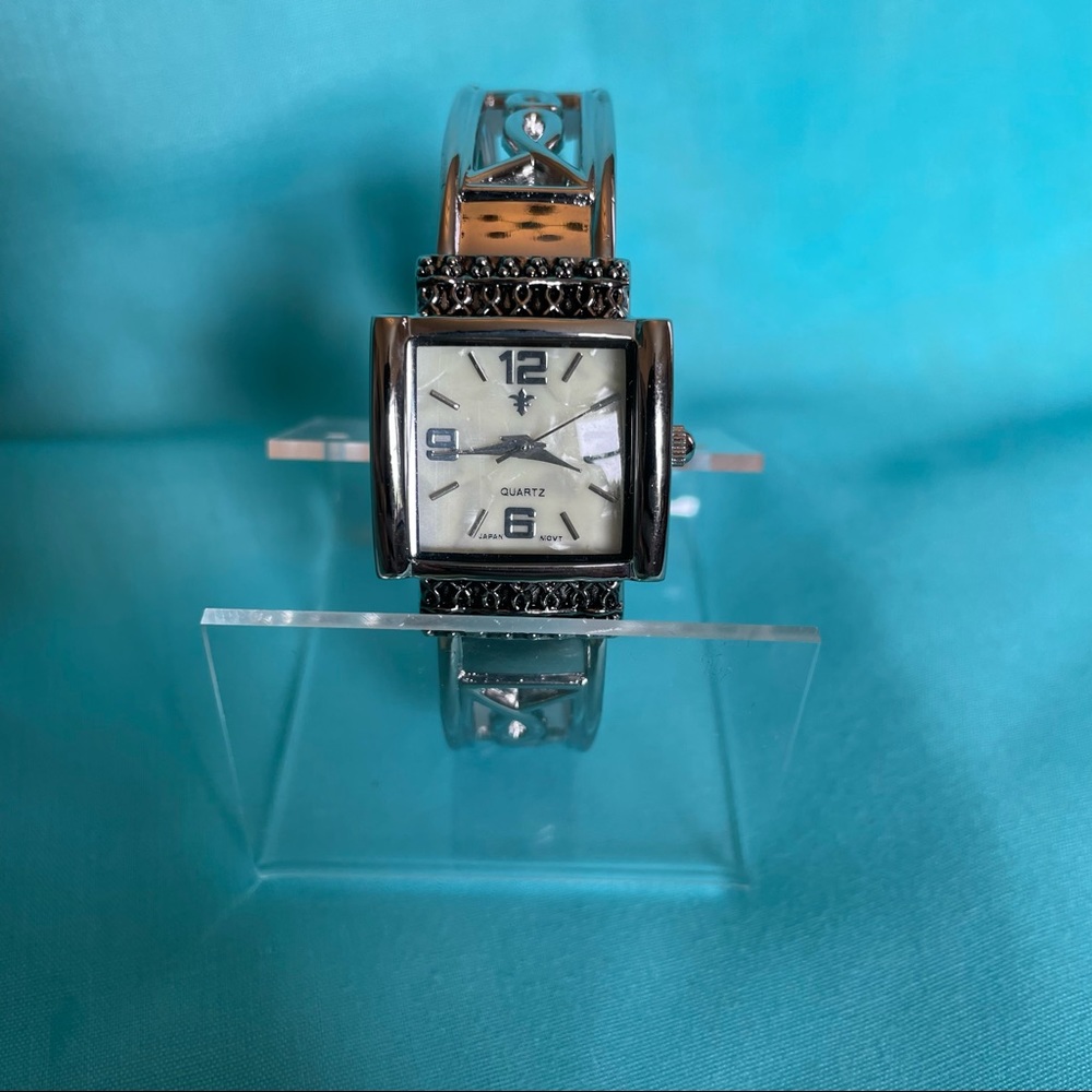 Accutime silver cuff bracelet watch